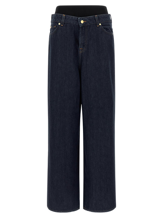Banded Slouchy Wide Jeans Blue