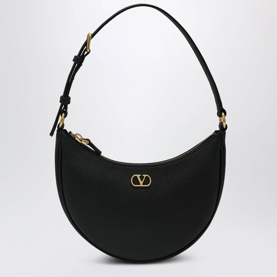 V Logo Mini Shoulder Bag In Hammered Calfskin, Black