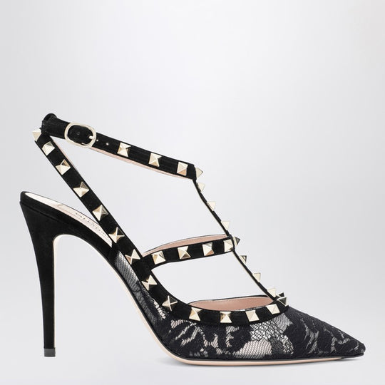 High Black Rockstud Lace Pumps