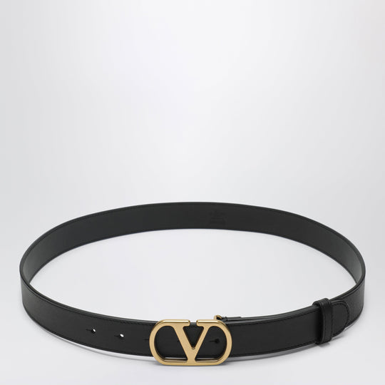 V Logo Signature Belt In Calfskin Leather, Black
