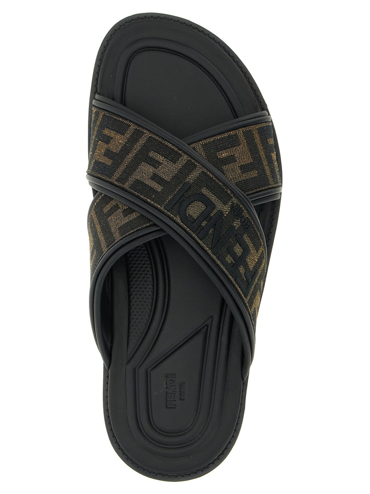 Fendi Logo Slides Sandals - Black | d4f423f2ef271458cf8a887a24ba4cc5709224fb