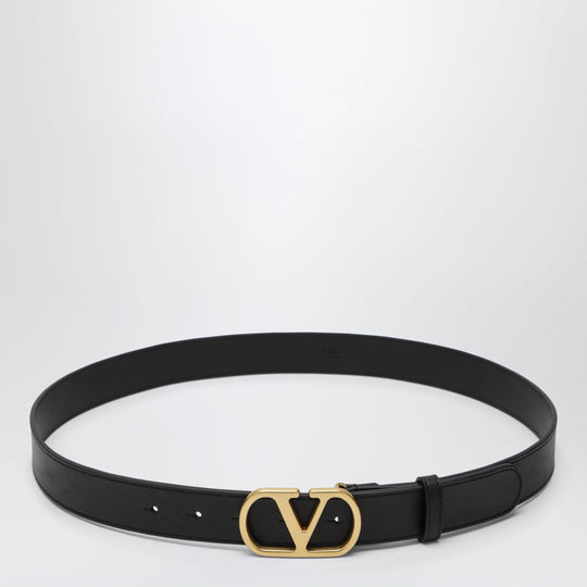 V Logo Signature Belt In Smooth Calf Leather, Black
