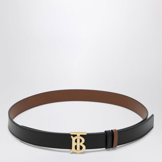 Reversible Tb Leather Belt In Black And Tan