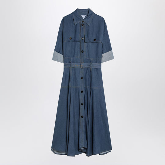 Blue Linen-Blend Chemise Dress