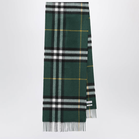Cashmere Check Scarf In Dark Fern Green