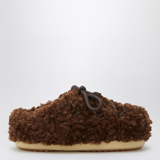 Dark Brown Curly Shearling Mules