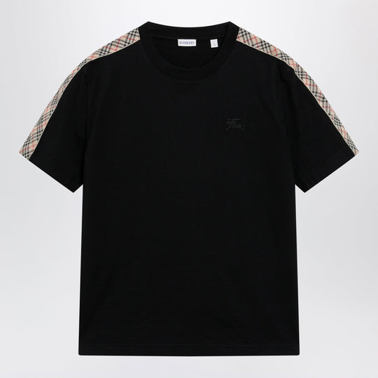 Black T-Shirt With Checkered Pattern Detail