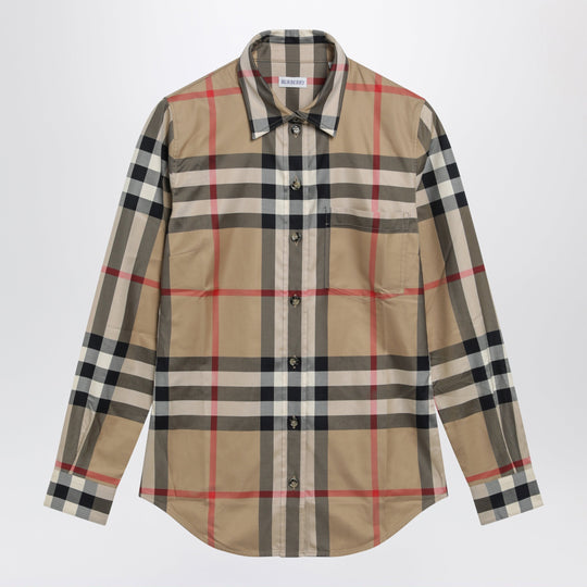 Slim-Fit Cotton Twill Check Shirt In Archive Beige