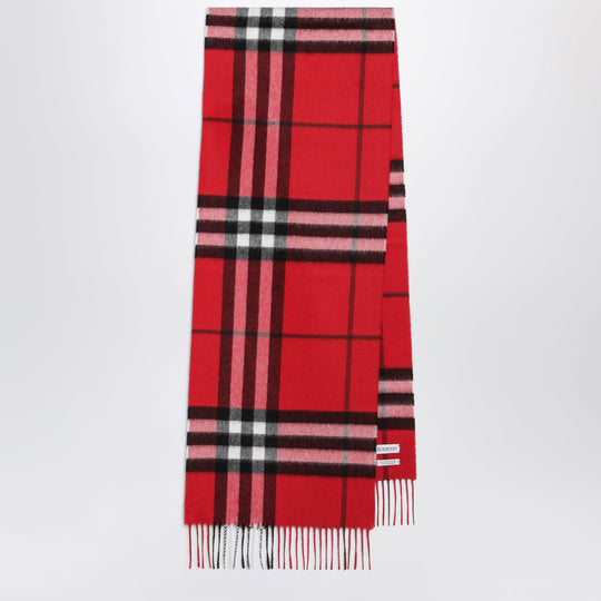 Check Cashmere Scarf With Fringes In Post Red