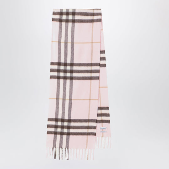 Pink Cashmere Scarf With A Checked Pattern