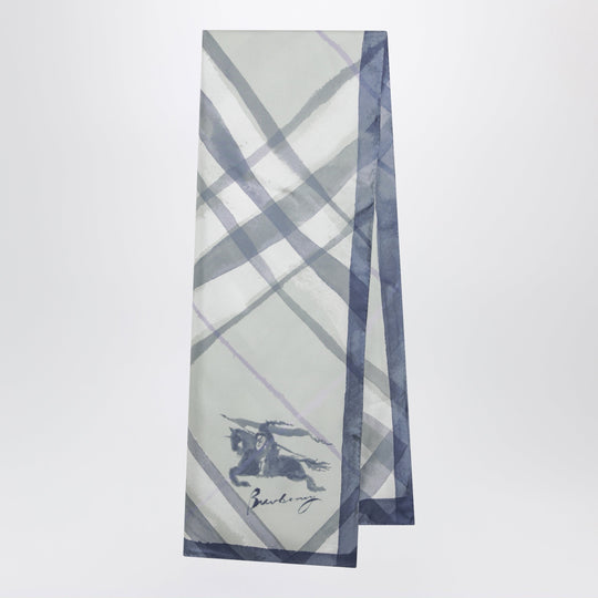 Large Watercolour Check Silk Scarf In Green