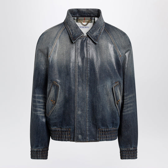 Coated Denim Aviator Jacket In Mid Blue