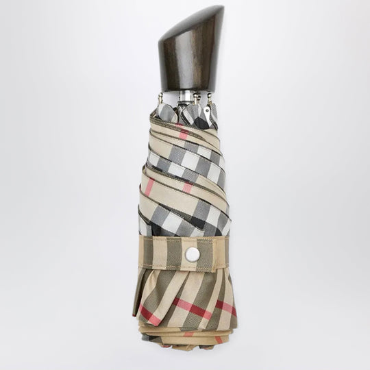 Foldable Check Umbrella In Polyester, Sand