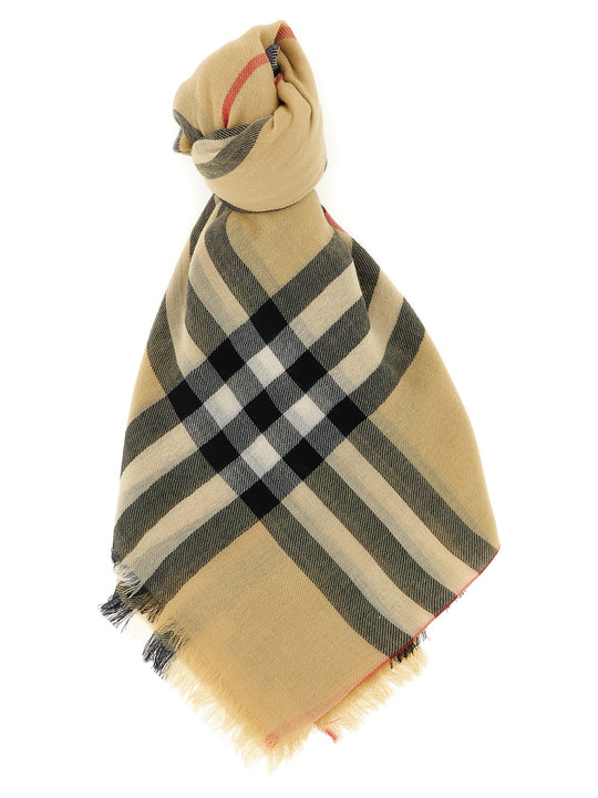Check Wool Scarf Scarves And Foulards Beige