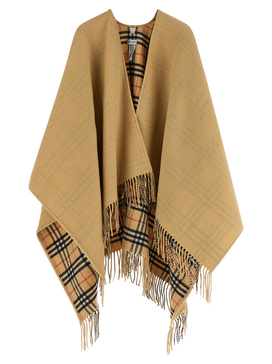 Check Wool Reversible Cape Capes Beige