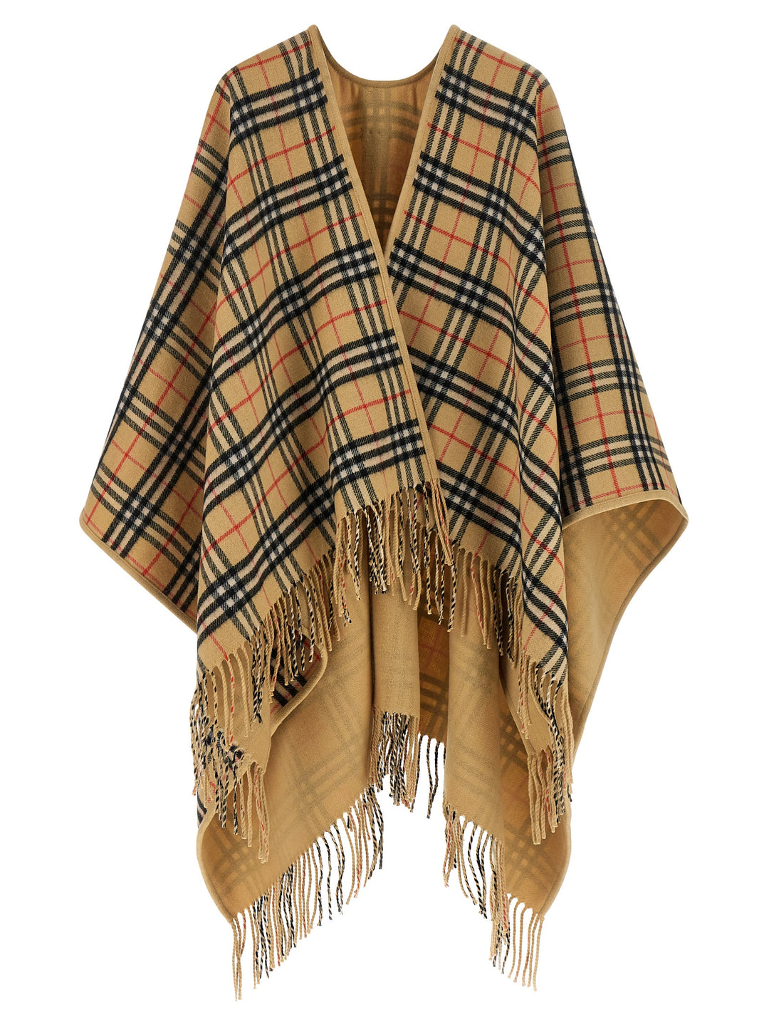 Burberry Check Wool Reversible Cape Capes - Beige | 3a4852652c0c29fc0f1cc2c225368bee212bb517