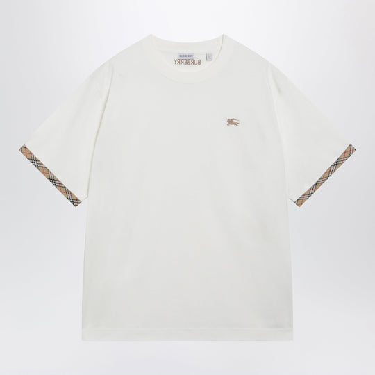 Cotton Jersey T-Shirt With Check Trim In Chalk