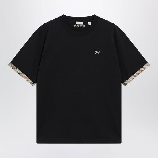 Cotton Jersey T-Shirt With Check Trim In Black