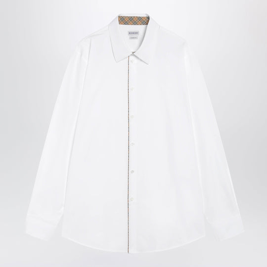Classic-Fit Cotton Poplin Shirt With Check Trim, White