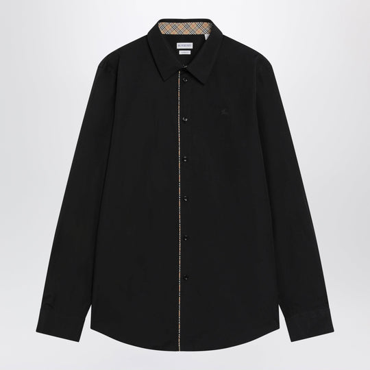Classic-Fit Cotton Poplin Shirt With Check Trim, Black