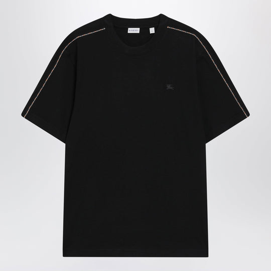 Cotton T-Shirt With Check Trim In Black