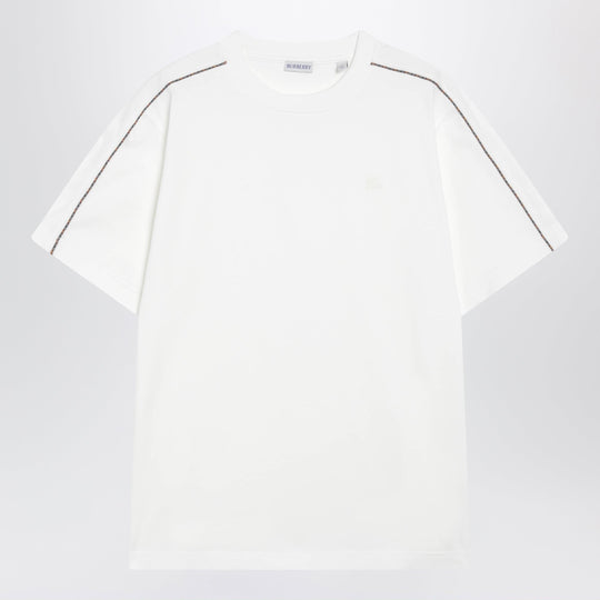 Cotton T-Shirt With Check Trim In Chalk