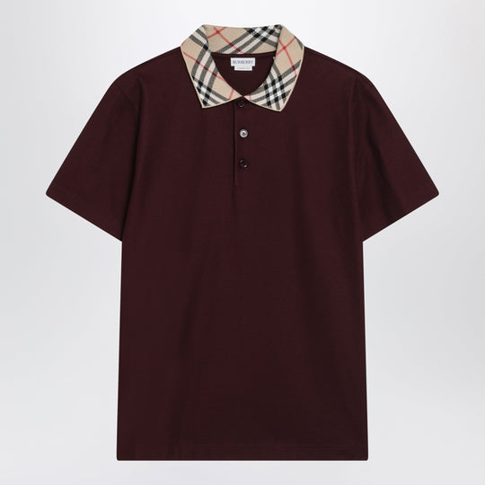 Cotton Polo Shirt With Check Collar In Vineyard Red