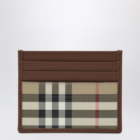 Check Credit Card Holder In Coated Cotton, Beige