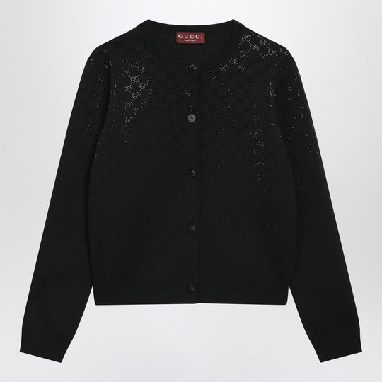 Black Cardigan With Gradient-Effect Gg Crystals
