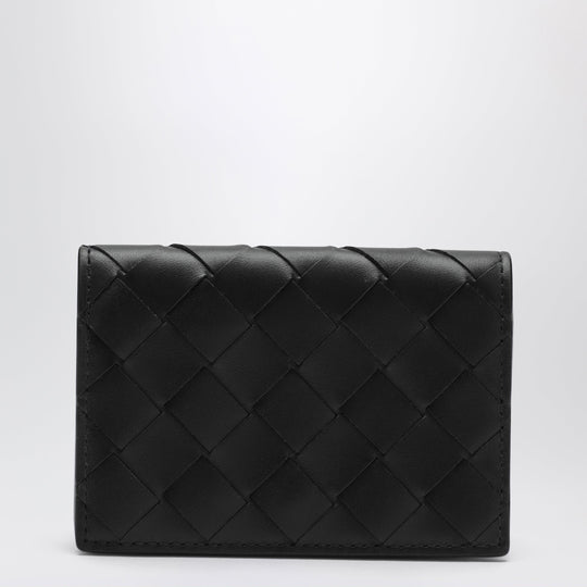 Intrecciato Business Card Holder In Black Leather