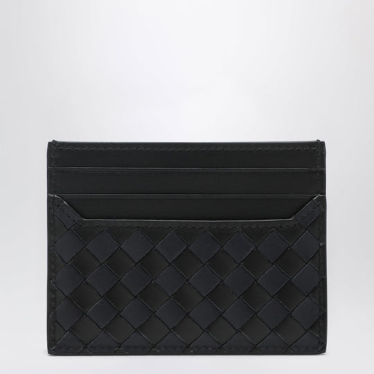 Woven Leather Card Holder In Black And Blue