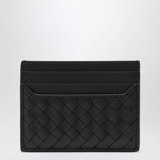 Small Intrecciato Card Holder In Calf Leather, Black