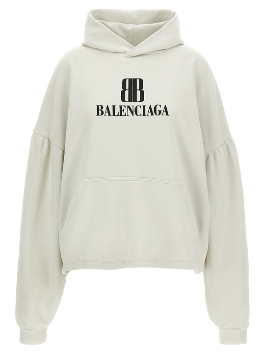 Cropped Logo Hoodie Sweatshirt Gray