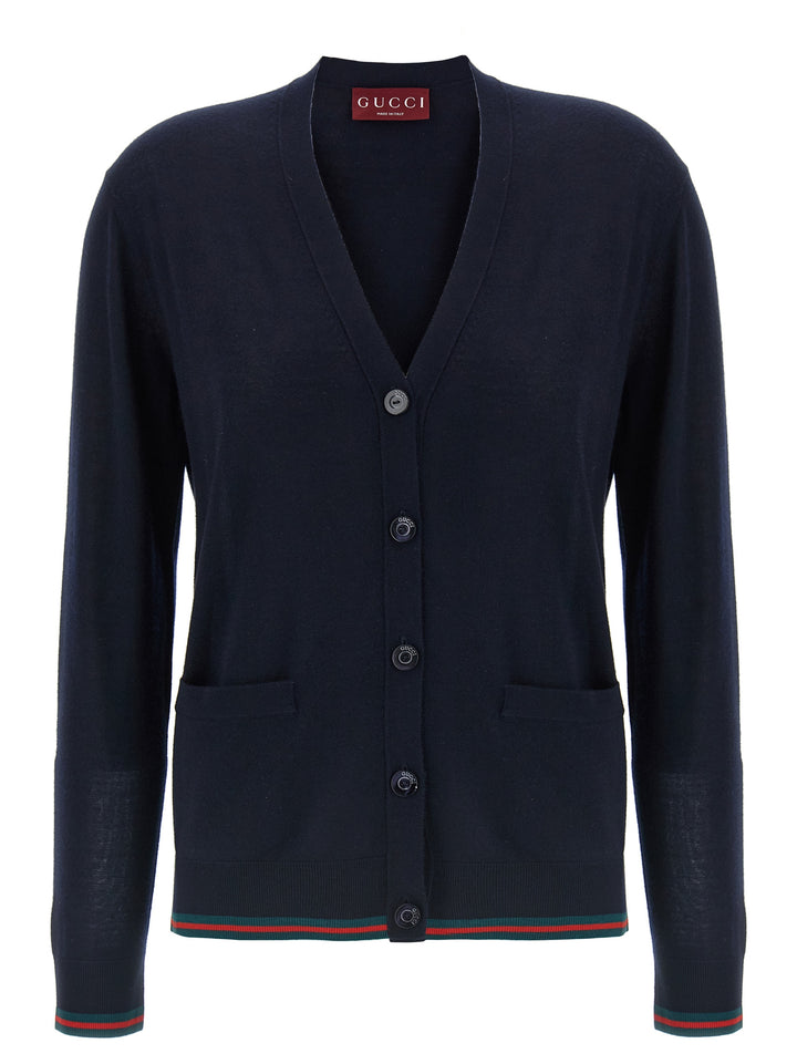 Gucci Cardigan Web Sweaters and Cardigans - Blue | 3aaad689e458a01a763bcdc74af233ea5e54e049