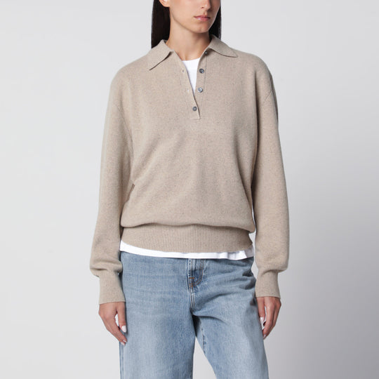 Stone Mélange Wool And Cashmere Polo Shirt