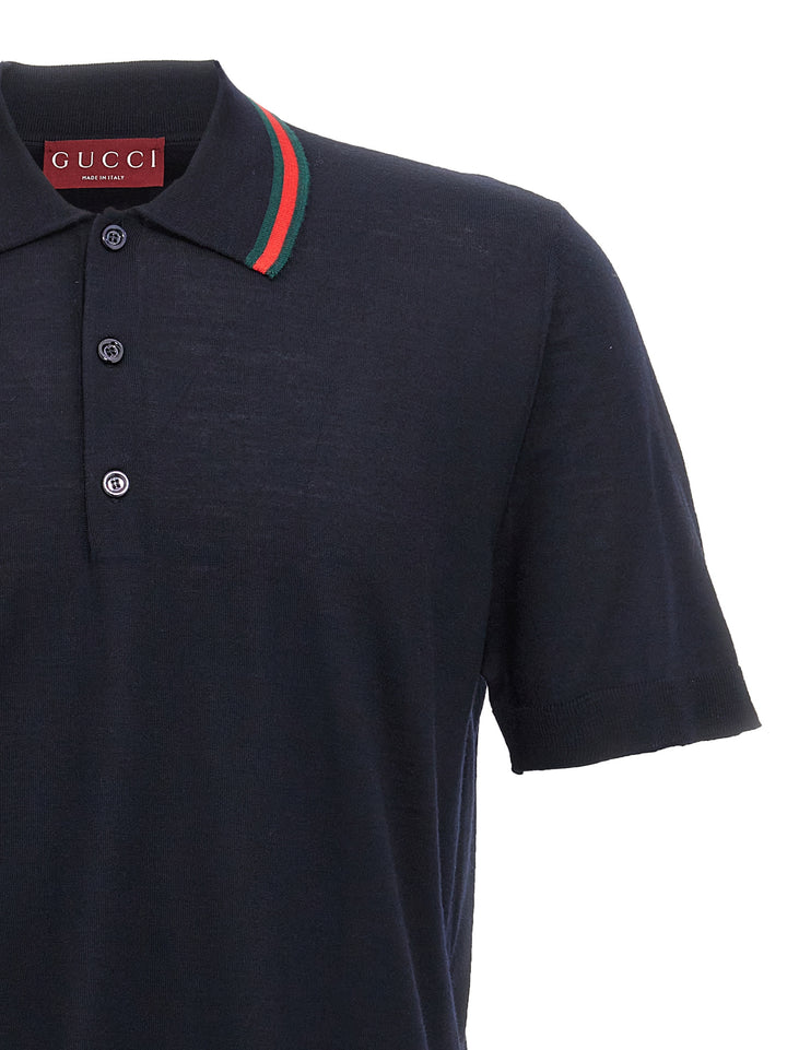Gucci Web Ribbon  Shirt Polo - Blue | 854d7b14ce8d69c48a47487ff43da9e525088edc
