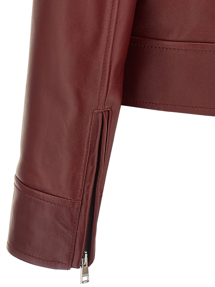 Gucci Leather Biker Jacket Puffer Jackets - Brown | 2e7ab29805cd3726a3f19e7a74c510a9435eae1f