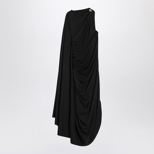 Black Viscose Jersey Draped Dress