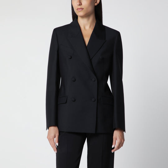 Black Double-Breasted Wool-Blend Jacket