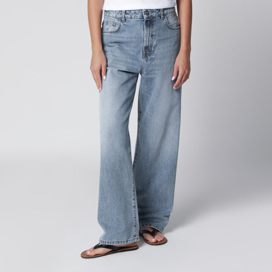 Blue Washed-Effect Bruun Wide-Leg Jeans