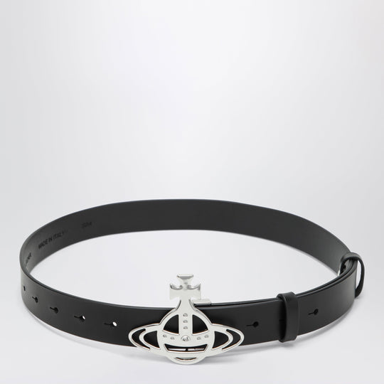 Leather Belt With Orb Buckle In Black