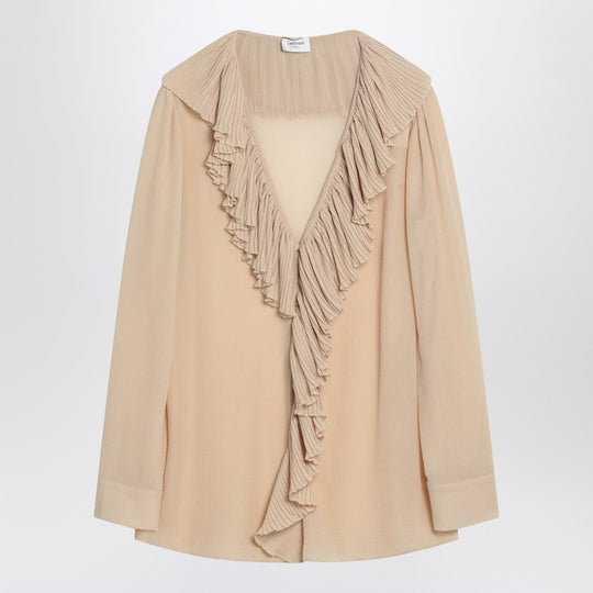 Beige Ruffled Blouse In Silk