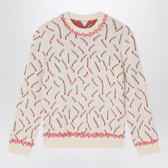 Ivory Sweater With Matchstick Jacquard Motif