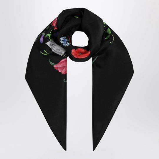 Black Printed Silk Twill Scarf