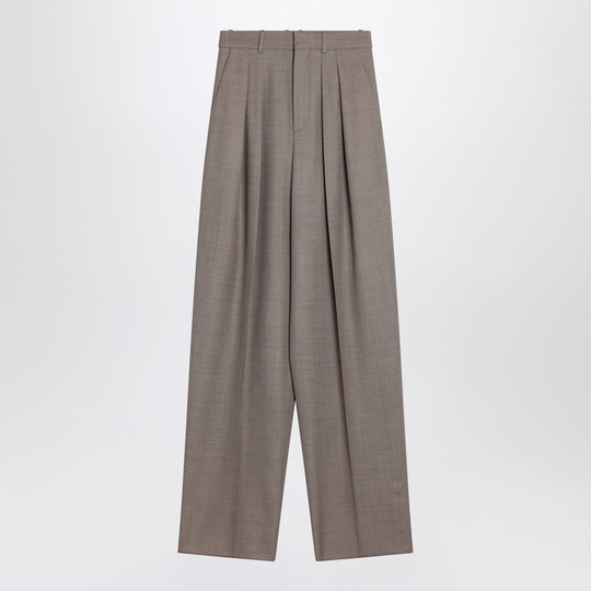 Wide Taupe Beige Wool Trousers