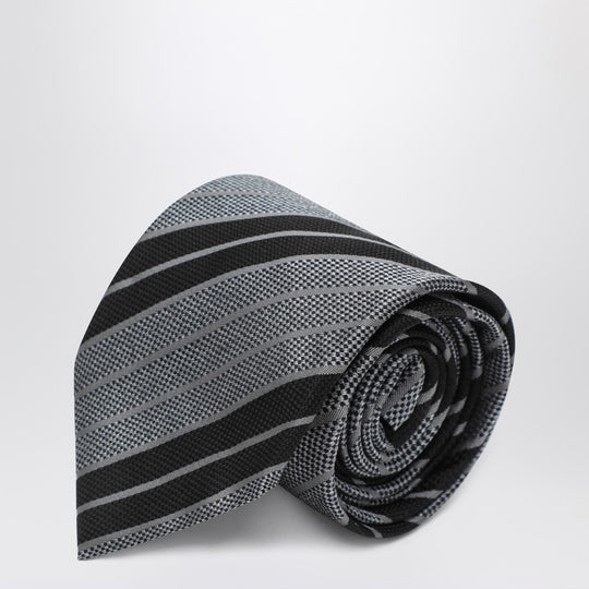 Silk Tie With Black/Gray Stripes