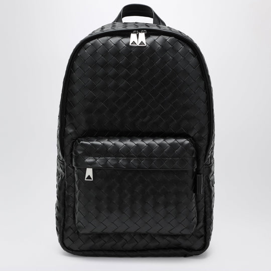 Medium Black Backpack In Intrecciato Weave