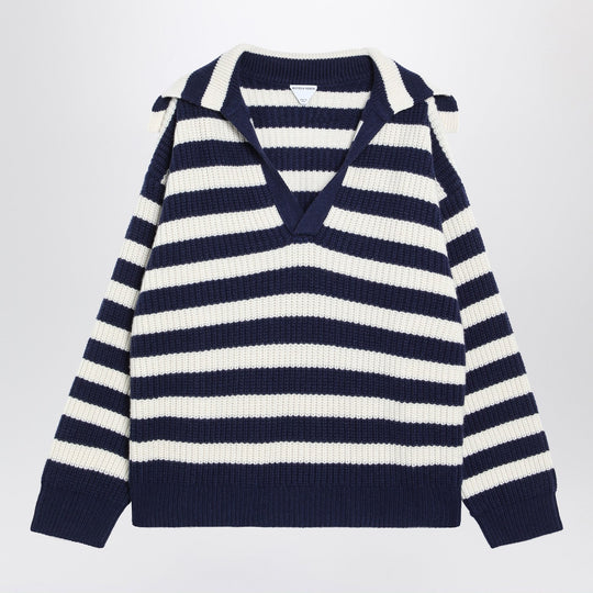 White/Blue Striped Wool-Blend Sweater
