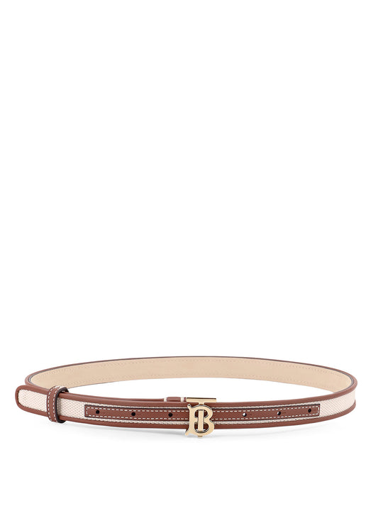 Leather And Fabric Belt With Tb Gold Metal Buckle