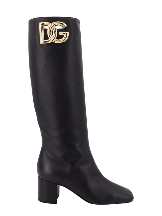Leather Boots With Metal Monogram